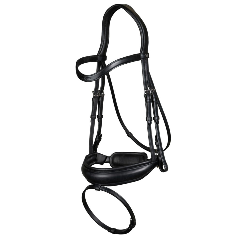 Bridon DRESSAGE cuir plat Collection muserolle combinée large